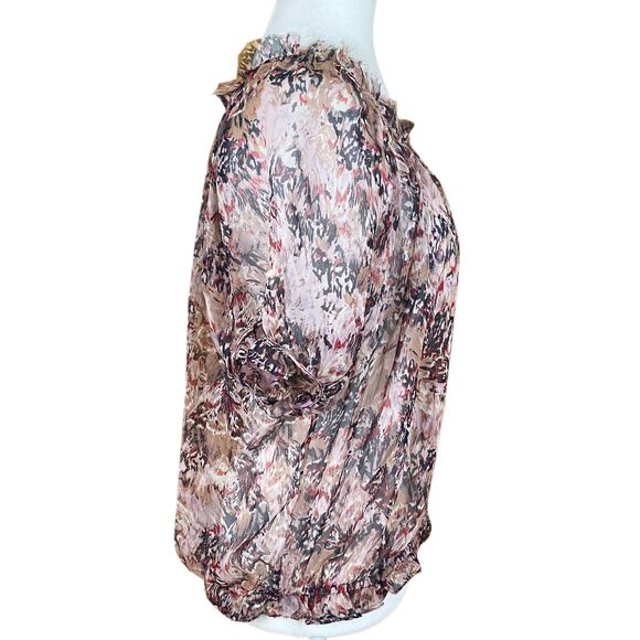 Ella Moss Sheer Blouse Size S Mauve Multicolor Silk Chiffon Short Puff Sleeves - Picture 4 of 7